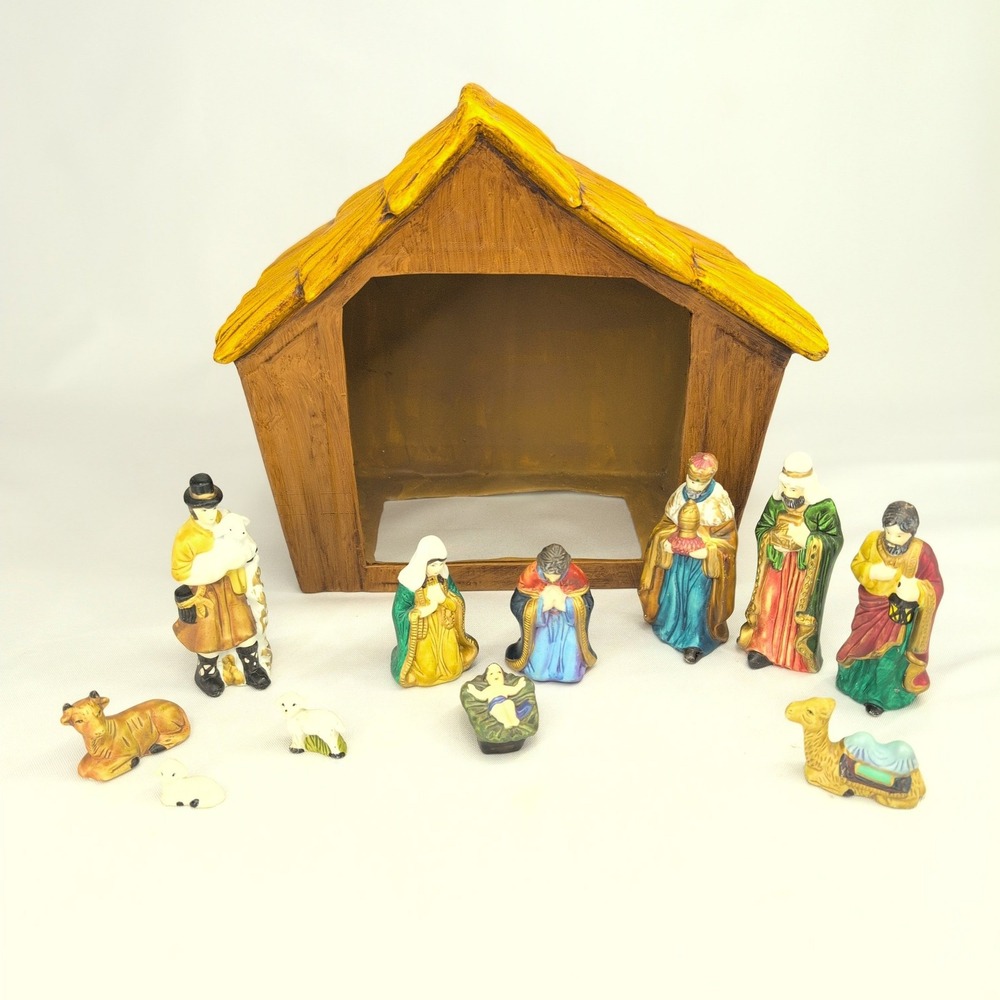 Atlantic Mold Nativity Set Vintage 12 Piece Ceramic Creche 4.5" Figures